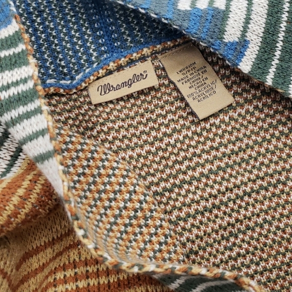Wrangler Vintage 70s Western Cowichan Colorful Mixed Media Tribal Knit Sweater - Picture 14 of 15
